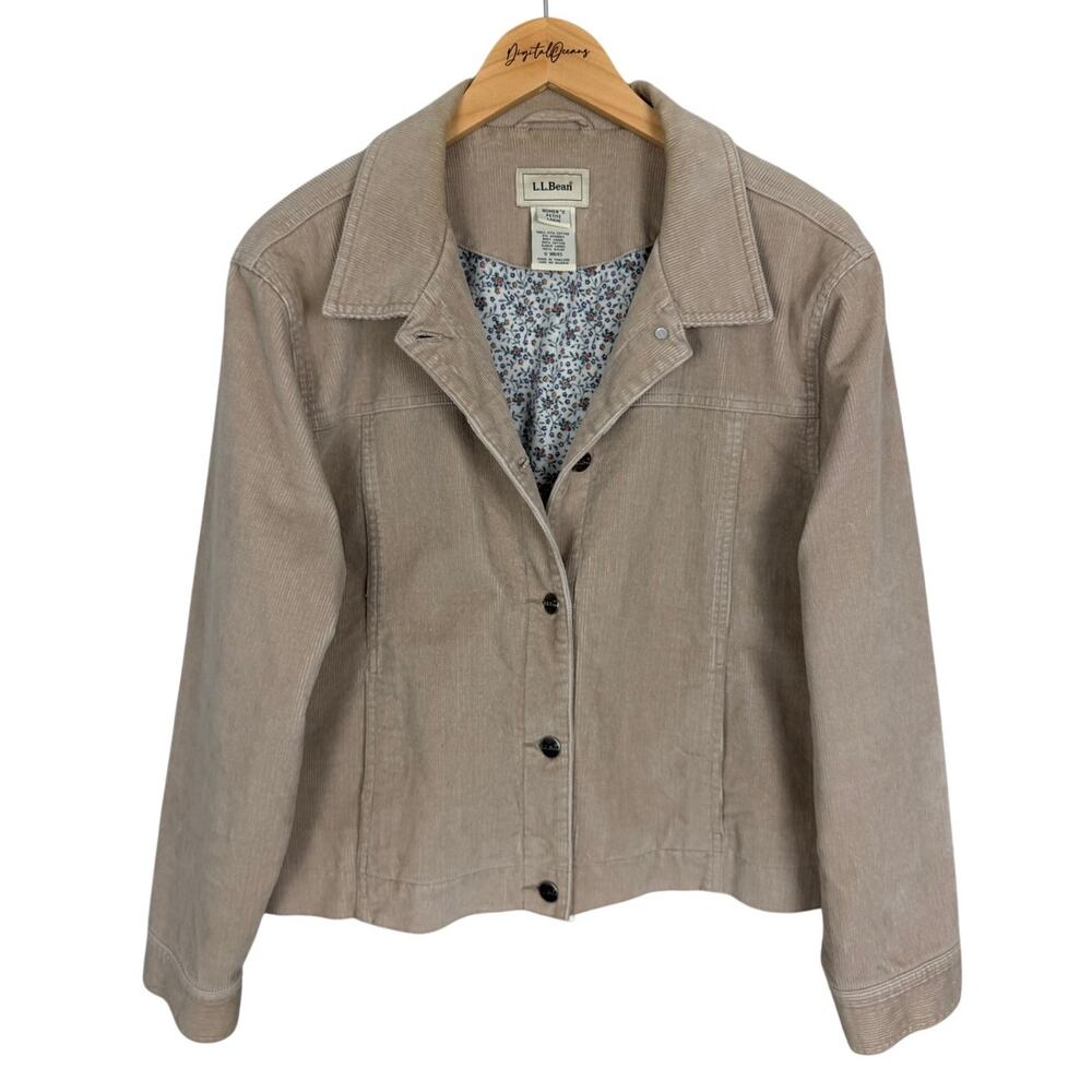 L.L. Bean Corduroy Barn Jacket Floral Lining Cotton Blend Beige Women's L Petite